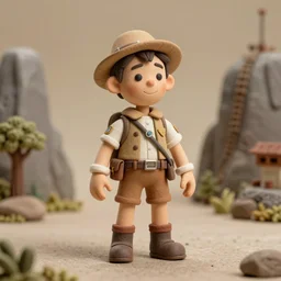 a vintage scifi boy explorer scout claymation action figure, high quality, 8 k, soft lighting, diorama, realistic materials, by joop geesink and pixar