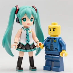 hatsune miku holding hands with the lego guy, trending on artstation, 4k