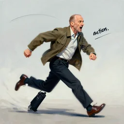 saul goodman running, screaming, painting by phil hale, fransico goya, david lynch,'action lines '!!!, graphic style, visible brushstrokes, motion blur, blurry