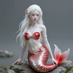 albino Asian mermaid , unreal engine octane, red and white, portrait, gliter, depth of field, 8k, hyper detailed, intrin ate, trending on artstation