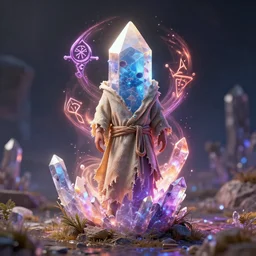 crystal beautiful landscape art by mike winkelmann, power auras, sigils, tattered cloth robes, substance 3 d painter, pbr textures, physical based rendering, cinematic, hyper realism, high detail, octane render, unreal engine, 8 k, vibrant colors, smooth gradients, high contrast, depth of field, aperture