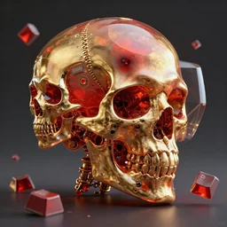 crystal baroque robot heads, hyperrealism, octane render, skull, ronin, red golden, dynamic, keycaps - c 1 5. 0