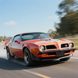 Ron Swanson as lead actor in Smokey and the bandit, driving a 1977 Pontiac Firebird Trans Am Special Edition, zoomed-out high-detail photo 85mm f/8