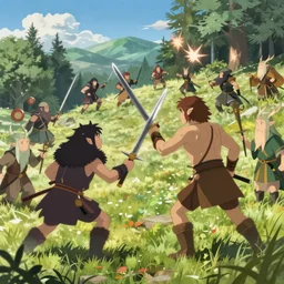 orcs fighting elves, by makoto shinkai, greg rutkowski, artstation, high detailed, cgsociety,
