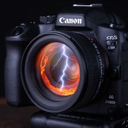 lava lightning reflecting off of a high-resolution camera, 8k resolution, Canon EOS C300