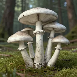 3 d study of a bunch of mushrooms in the forest, wireframe, detailed, octane