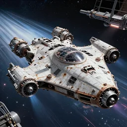 a diy spaceship capable of warp speed, realistic appearance with lots of details like nuts and bolts, rusty parts in the hull. the engines are powered on and we see it from the bridge of a space station, in the style of 1 9 8 0 s neon cyberpunk