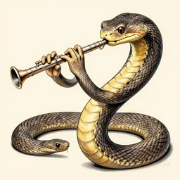 jazz snake playing a flute, highly detailed, moebius, victo ngai