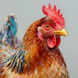 portrait of chicken in acrylic prism