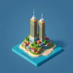 3 d isometric diorama a small island with two tall buildings on top of it, a 3 d render by filip hodas, featured on polycount, cubo - futurism, colorful, voxel art, diorama, cityscape, octane render,