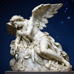 marble fallen angel weeping in a sea of stars, statue by antonio canovoa, extremely detailed, 8 k