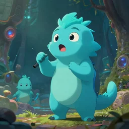 zoom of inspiring cyan spirit pet speaking inspiring speach, fantasy, studio ghibli, style artstation, style greg rutkowsk, octane render, unreal engine 6, epic game graphics, fantasy, ciberpunk, conceptual art, ray tracing