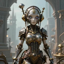 an steampunk artificial intelligent mathematician is looking directly at you 8k trending on artstaion