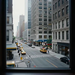 a real photo of a perfect new york empty street viewed from a very far away skyscraper's window, by saul leiter, color photography, ultra detailed, cinematic, 4 k uhd