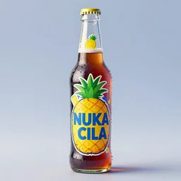 bottle of delicious pineapple nuka cola, unreal engine, 3 d art, highly detailed, pop art