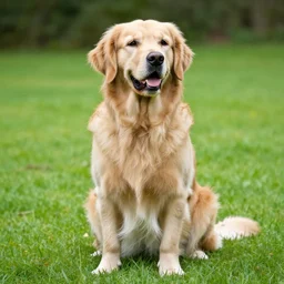 a golden retriever sitting on the grass, waiting for the call, 4 k