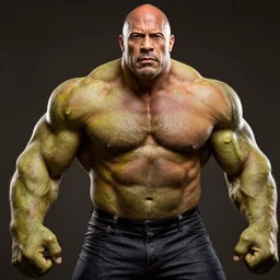 a still dwayne johnson as a bald incredible hulk