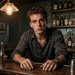 young frank sinatra as a poor dystopian dieselpunk soviet bartender. art by greg rutkowski, gustave courbet, rosa bonheur, edward hopper. faithfully depicted facial expression, perfect anatomy, sharp focus, global illumination, radiant light, detailed and intricate environment, trending on artstation
