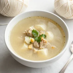 a bowl of soup made from yarn