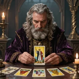 wizard doing a tarot reading, cards, fantasy, digital art, soft lighting, medium close up, highly detailed, 4 k
