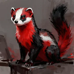 red - and - black weasel / stoat fursona ( furry fandom ), neo - noir setting, detective fiction cover art style done in broad brush strokes