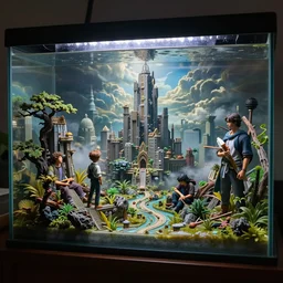 fantasy aquarium, insanely detailed. instagram photo, kodak portra. by wlop, ilya kuvshinov, krenz cushart, greg rutkowski, pixiv. zbrush sculpt, octane, maya, houdini, vfx. huge cityscape. cinematic dramatic atmosphere, sharp focus, volumetric lighting