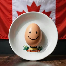smiling egg plate and canadian flag in background