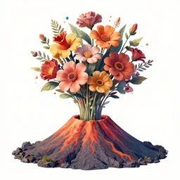 beautiful flowers erupting from an aggressive volcano, 8 k, intricate, colorful