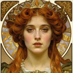 detailed realistic beautiful young medieval queen face portrait by jean delville, alphonse mucha, and marco mazzoni, art nouveau, symbolist, visionary, gothic, pre - raphaelite