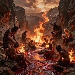 hells gate from dante alighieris divine comedy, inferno, doom, agony, lost souls, demons, rivers of blood, hellfire, epic, dramatic, cinematic, masterpiece, warm volumetric lighting, artgem, trending on artstation, unreal engine 5, octane, arnold, physically based rendering, cinema 4 d, professional 3 d modeling, 8 k