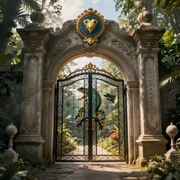 The gate to the eternal kingdom of geckos, fantasy, digital art, HD, detailed.