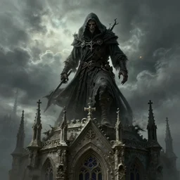 a graverobber ghoul on top of a church, dark souls inspired, elden ring inspired, octane render, rtx, unreal engine 5, digital painting, trending on artstation, highly detailed, epic composition, 8 k uhd