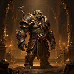 a 4 k cinematic screenshot still portrait of a orc in a dark liminal space room surrounded by amber glow, deep focus, d & d, fantasy, intricate, elegant, highly detailed, digital painting, art station, concept art, matte, sharp focus, illustration, dark fantasy style art, hearthstone, art by artgerm and greg rutkowski and alphonse mucha
