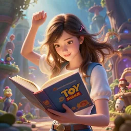 highly detailed portrait of beautiful girl reading a book in toy story 3, blurred hands, dynamic pose, stephen bliss, unreal engine, fantasy art by greg rutkowski, loish, rhads, ferdinand knab, makoto shinkai and lois van baarle, ilya kuvshinov, rossdraws, tom bagshaw, global illumination, radiant light, detailed and intricate environment