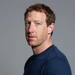 mark zuckerberg, left side on the picture, looking towards the camera, grey background, photo 8 k