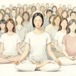 ultra detailed digital pencil and watercolors and illustration of meditating person in crowd by wes anderson, tim burton, tomm moore, jean pierre jeunet ; 4 k 8 k hd high resolution ;