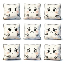 sketch drawing, expression sheet of various emotions! anthropomorphic pillow