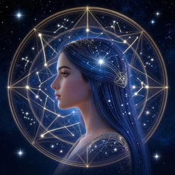 side profile, maya ali mage, constellation geometry mandala background, breathtaking stars, elegant, highly detailed, concept art, smooth, sharp focus, spiritual art, luminescent, by huang guangjian, sachin teng, greg rutkowski, jesper ejsing, ilya kuvshinov, artgerm, mucha, psychedelic