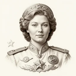 a portrait of a female hero of the soviet union, full portrait, decorated with soviet motifs, intricate, elegant, highly detailed, symmetry, headpiece, digital painting, artstation concept art smooth sharp focus, illustration, art by artgerm and greg rutkowski alphonse mucha 8 k