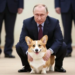 vladimir putin riding a corgi dog
