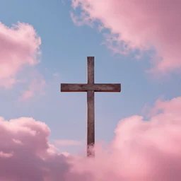 crossing through the sky with fluffy pink clouds surrounding it, album art by James Jean