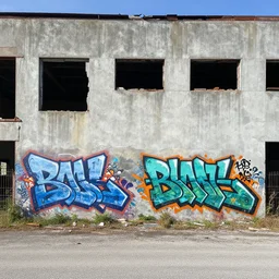 graffiti of paul blart on side of abandoned factory 2 0 0 0 s grunge