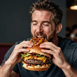 ryan reynolds unhinging his jaw to eat a massive sloppy burger