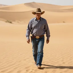 cowboy walking in dessert, realistic, photo, detailed
