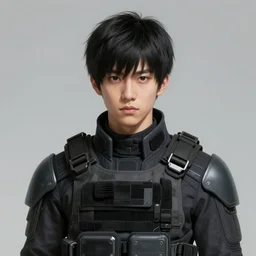 portrait of a human by ayami kojima, he is about 2 0 years old, british, manly, straight jaw, black hair, and he is wearing a modern tactical gear, scifi, highly detailed portrait, digital painting, artstation, concept art, smooth, sharp foccus ilustration, artstation hq