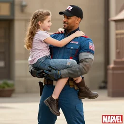 American captain carry a girl, by marvel