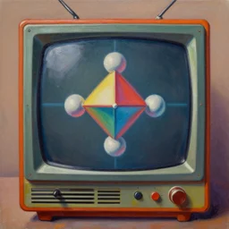 retro electronics screen displaying amplituhedron. vintage colors. trending on artstation. oil on canvas