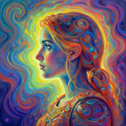 side portrait, imogen poots, paladin, gloomhaven, colorful swirly ripples, luminescent, organic painting, hard edges, gaudy colors, octane render, unreal engine, by greg manchess, huang guangjian, gil elvgren, greg rutkowski, jesper ejsing, magali villeneuve, artgerm, ilya kuvshinov