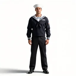 athletic sailor in uniform, high detail digital art, full body, standing, isolated on a pure white background, centered, whole figure in frame, sharp focus, studio lighting