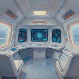 a still life oil painting, spaceship interior, centered perspective, bright utopian retrofuturistic 4 0 s. touchscreens and diagnostic data. realistic expressionist in the style of noriyoshi ohrai octane render 1 6 k